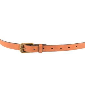 Womens Leather Belt Large Brown Skinny 43" Long .75" Wide Bronze Decor Buckle